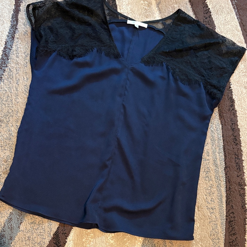 Under Skies Navy and Black Lace Blouse